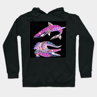 jaw and teeth in shark and crocodile gator ecopop art Hoodie